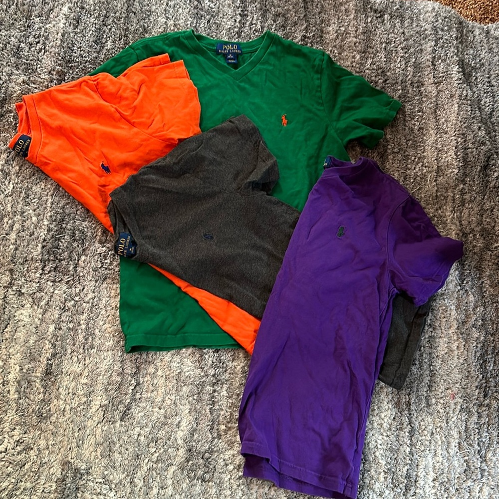 Ralph Lauren POLO boy t-shirt M (10-12) GUC gray green orange purple cotton.
